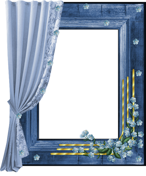 Blue Transparent PNG Frame with Curtain | Gallery Yopriceville - High