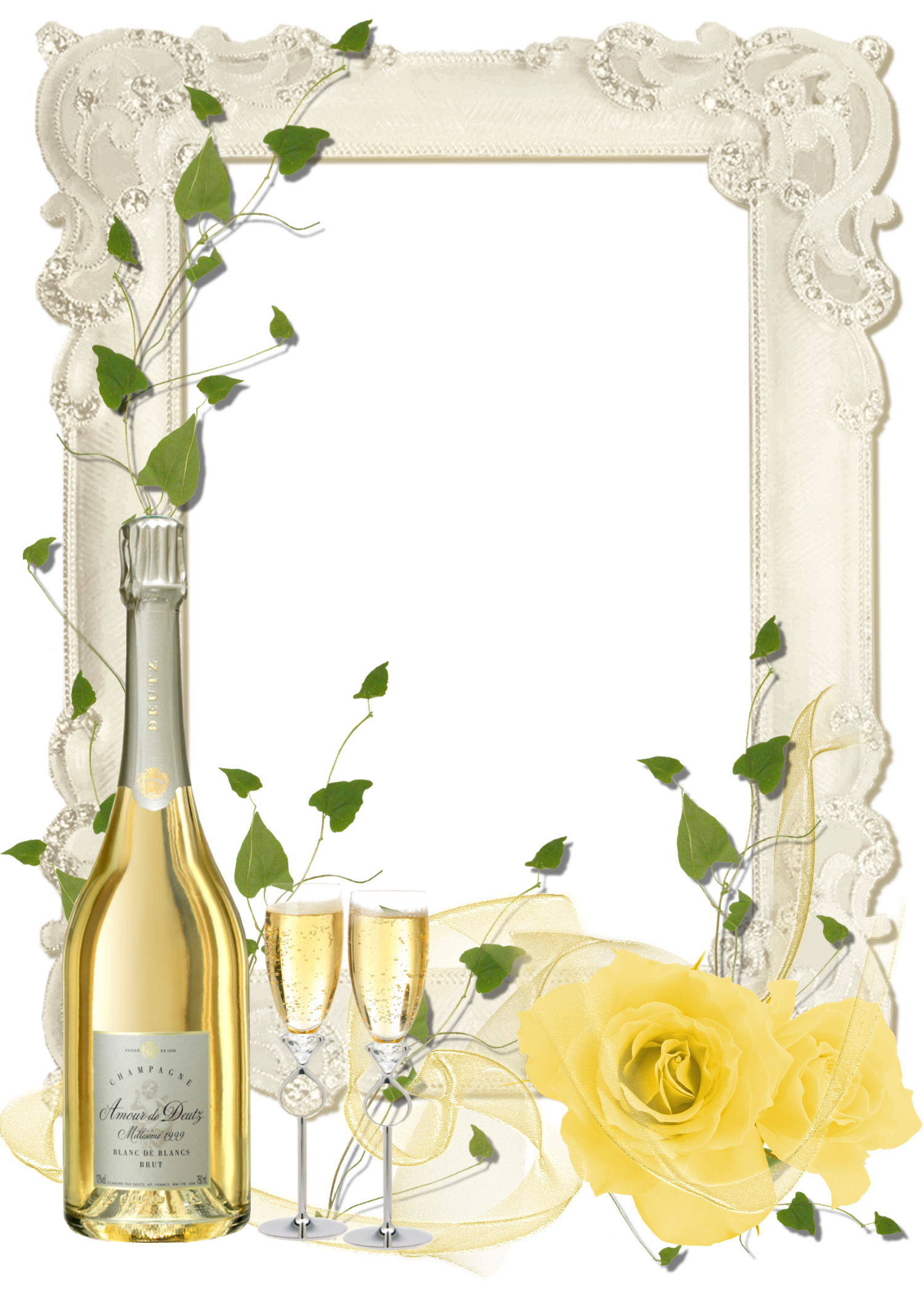 Delicate Transparent PNG Frame with Yellow Roses and ...