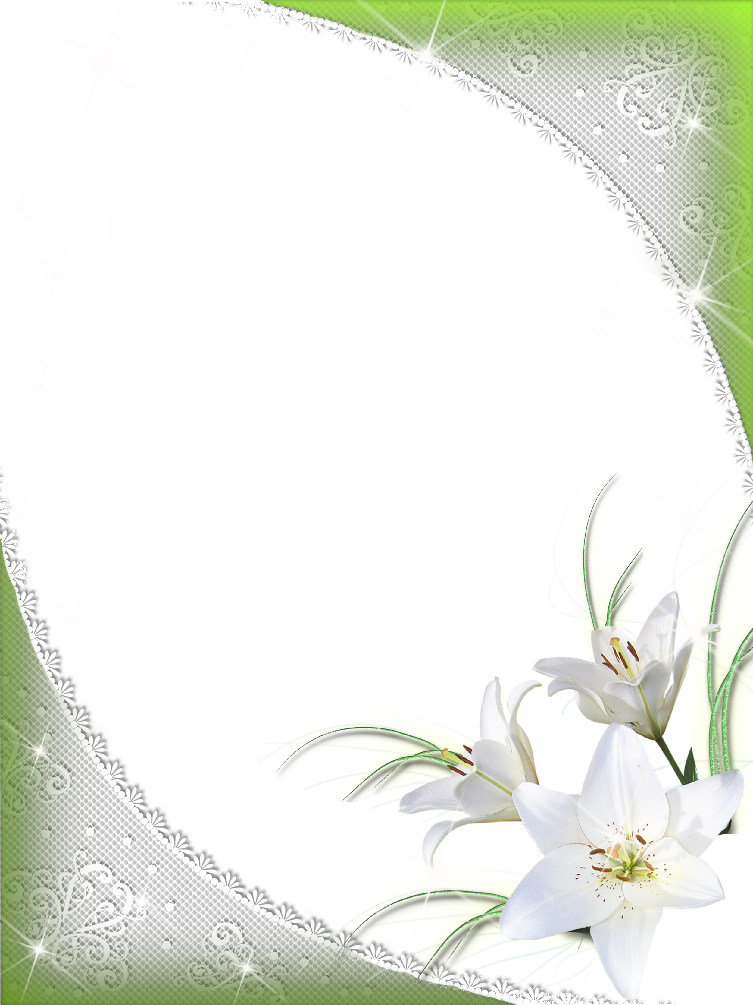 Nice Green-PNG Frame with White Flowers | Gallery Yopriceville - High