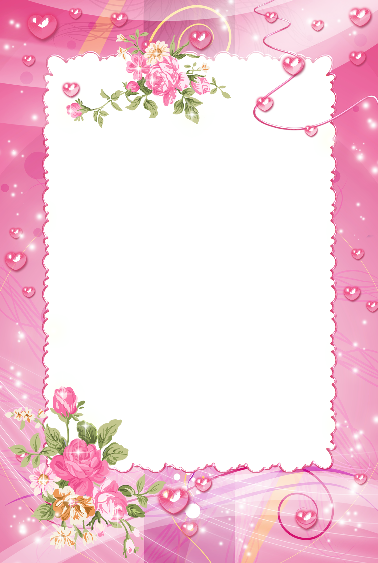 Pink PNG Photo Frame with Roses | Gallery Yopriceville - High-Quality