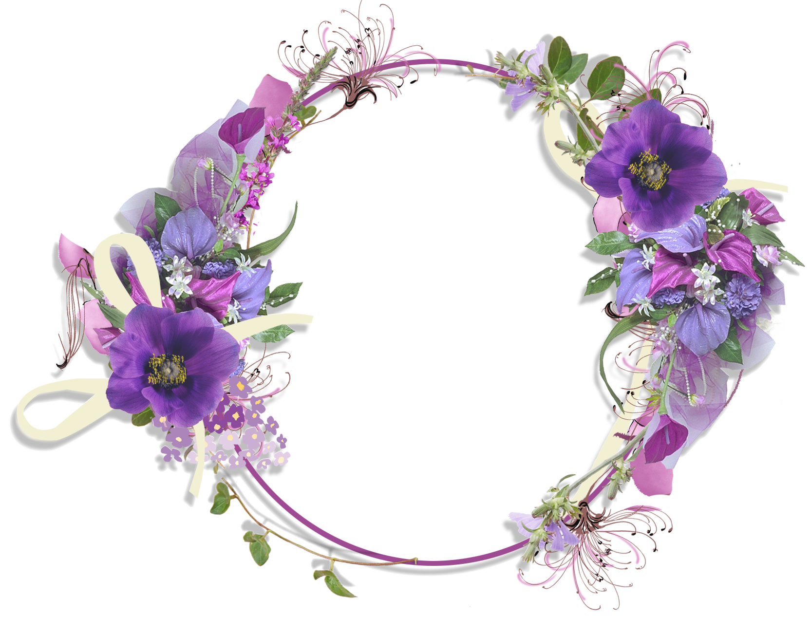 Purple Flower Round Frame | Gallery Yopriceville - High-Quality Images