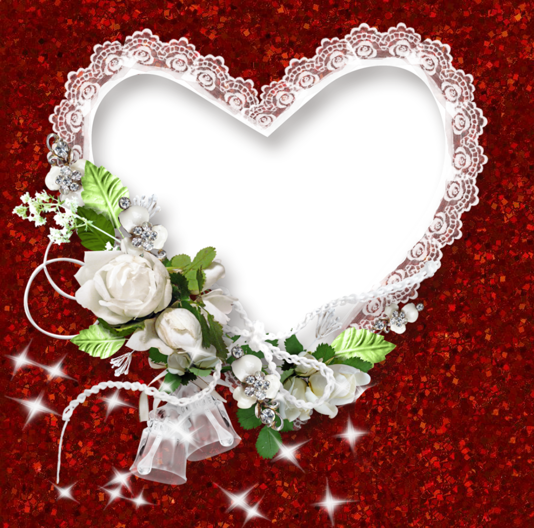 Red and White PNG Frame with Heart and Roses | Gallery Yopriceville