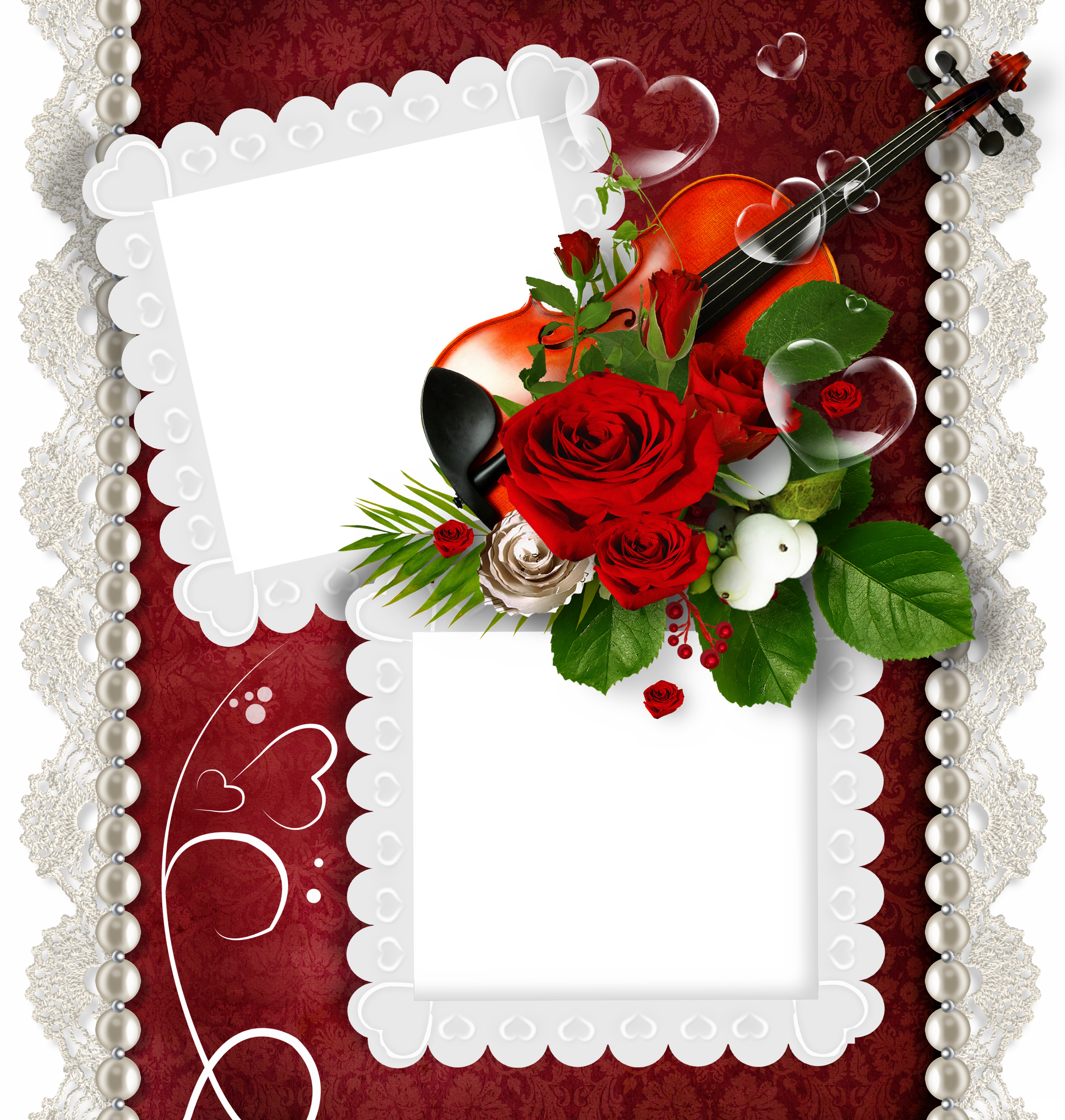 Romantic Double Transparent PNG Frame with Violin and Rose | Gallery