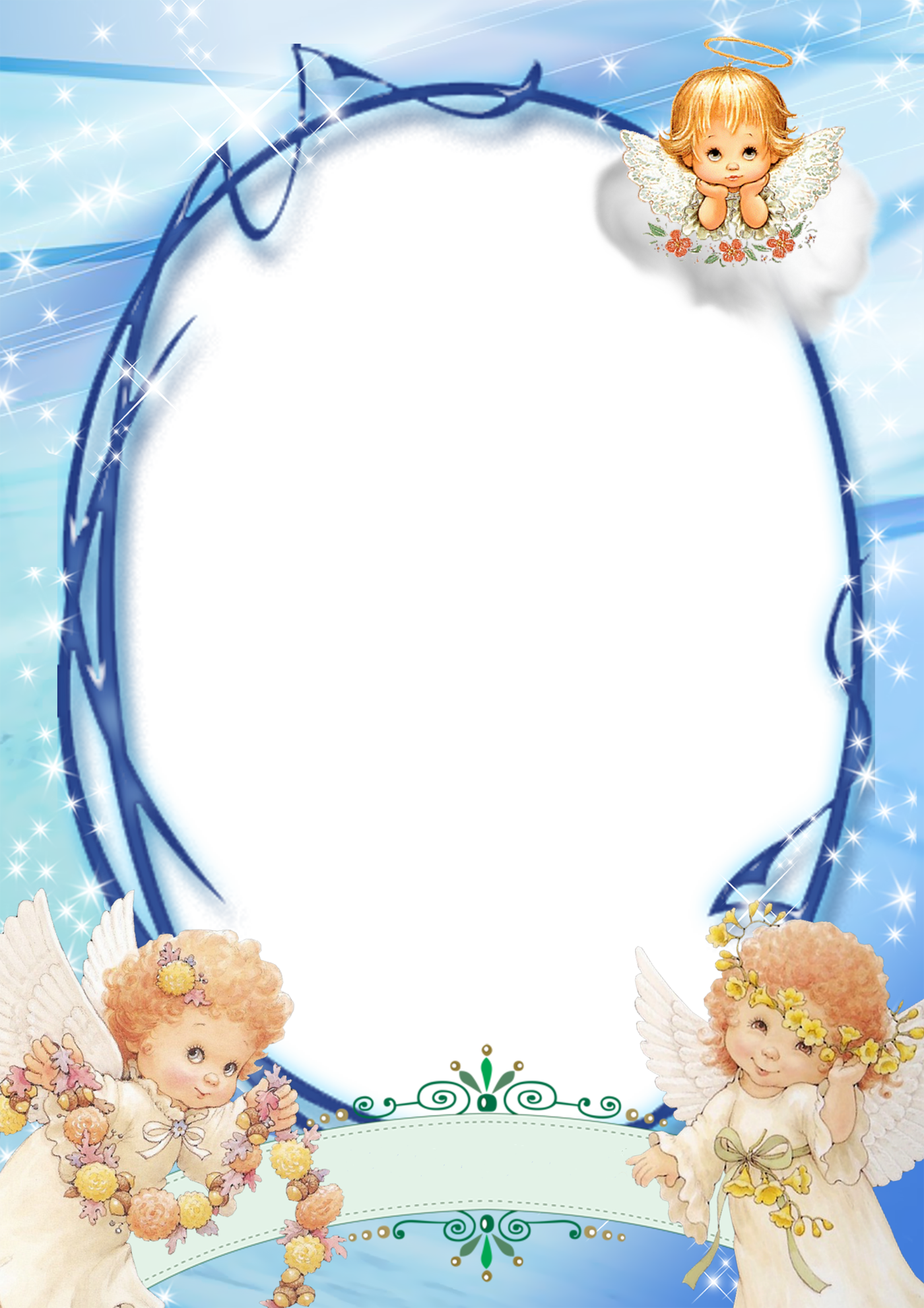 Transparent Blue PNG Frame with Angels | Gallery Yopriceville - High