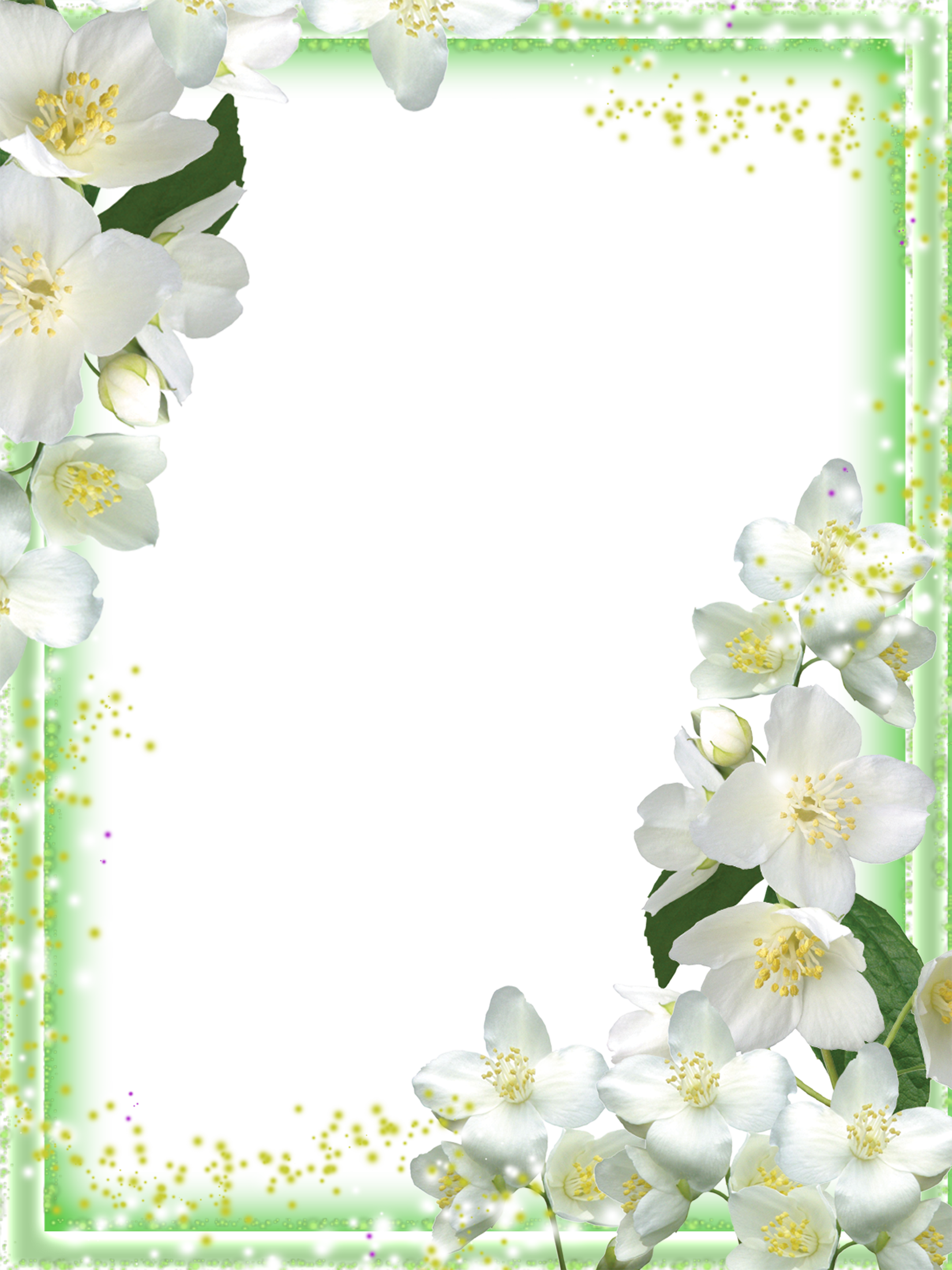 Transparent Green Flowers Frame | Gallery Yopriceville - High-Quality