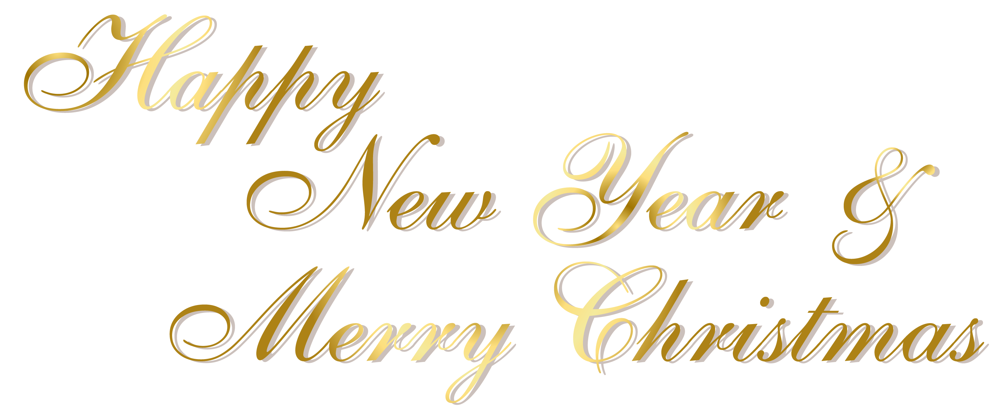 gold happy new year and merry christmas png text