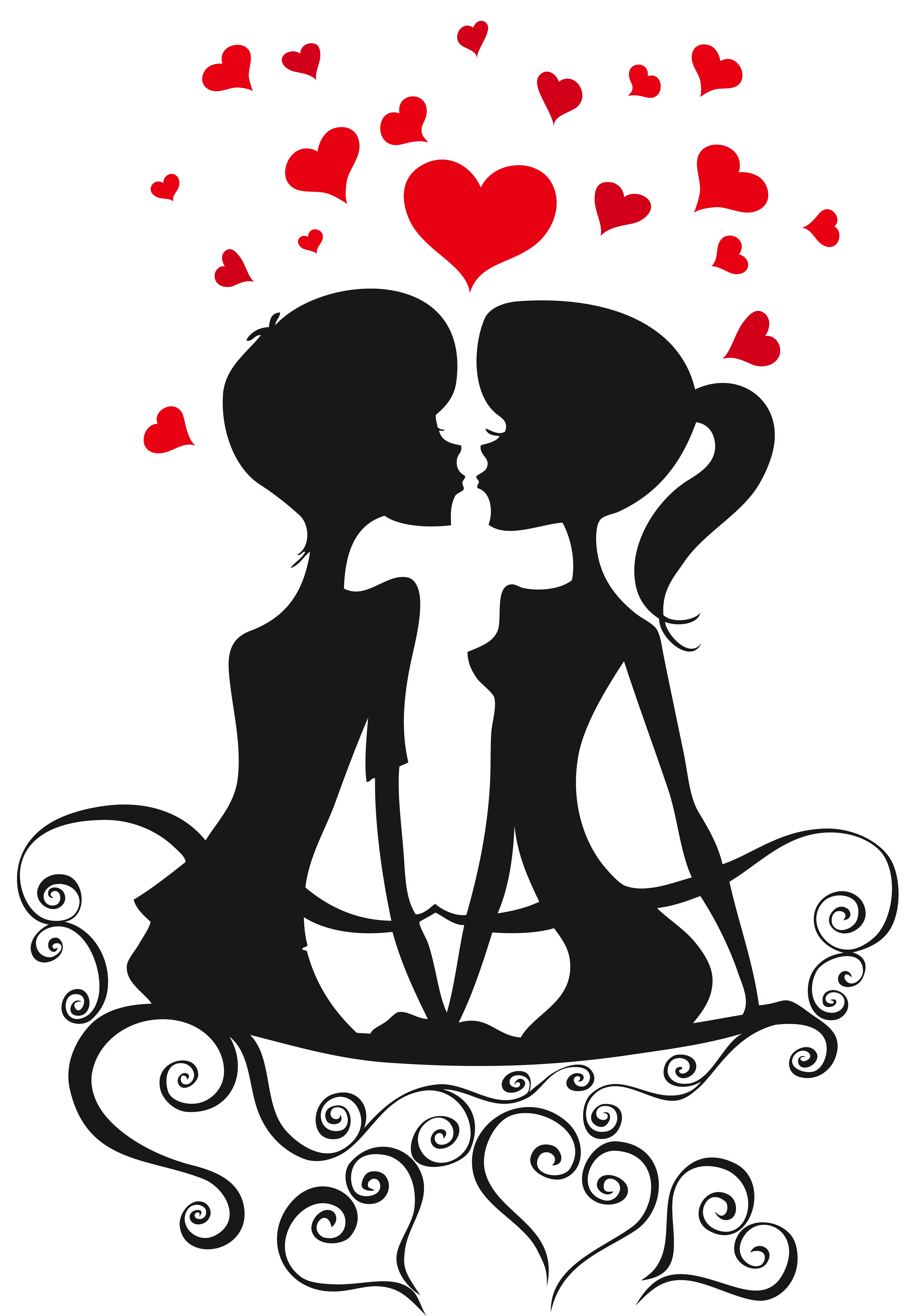 Love Couple Silhouettes On A Bench With Hearts Png Clipart Gallery