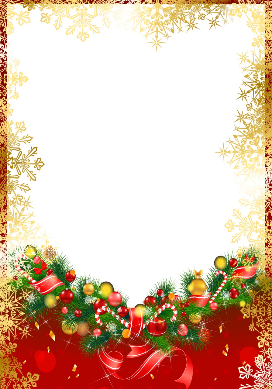 Red Christmas PNG Frame with Gold Snowflakes | Gallery Yopriceville