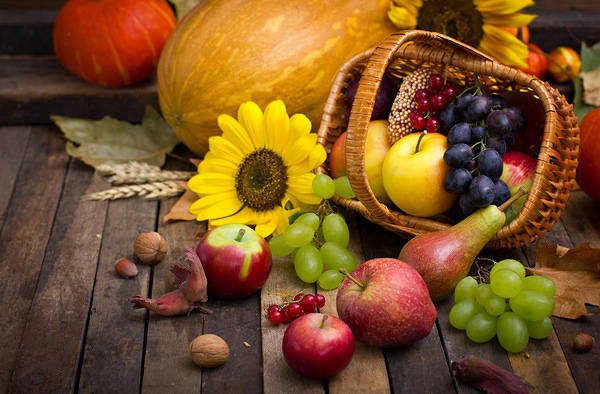 This jpeg image - Autumn Background with Pumpkin and Fruit Basket, is available for free download