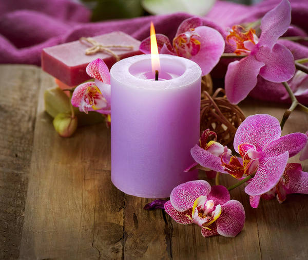 This jpeg image - Beautiful Background with Orchids and Candle, is available for free download