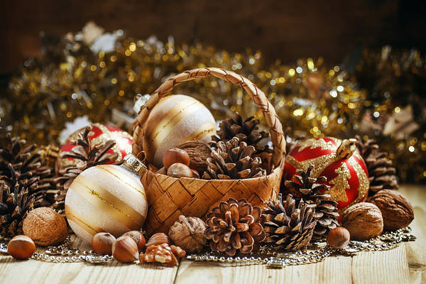 This jpeg image - Beautiful Christmas Background with Cones and Nuts, is available for free download