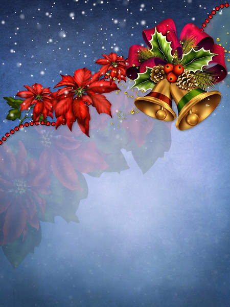This jpeg image - Blue Christmas Background with Bells and Bow, is available for free download