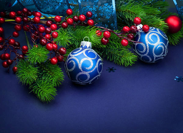 This jpeg image - Blue Christmas Background with Ornaments, is available for free download