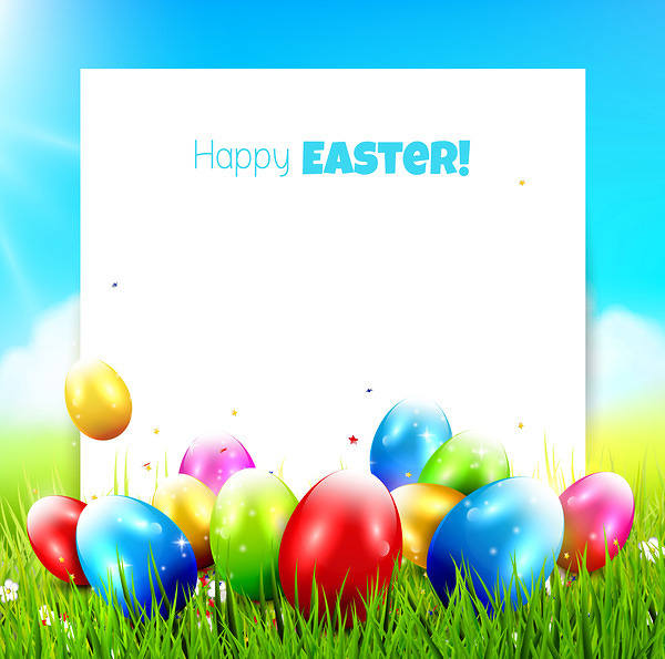 This jpeg image - Blue Happy Easter Background with Eggs, is available for free download