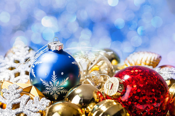 This jpeg image - Christmas Background with Blue and Red Christmas Balls, is available for free download