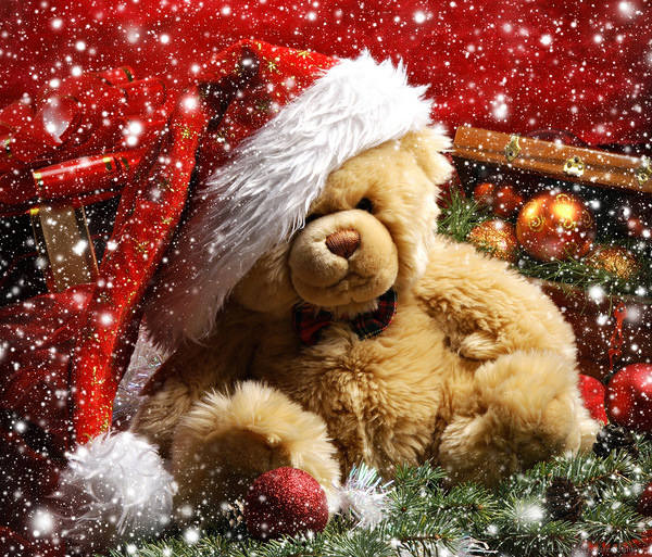 This jpeg image - Christmas Background with Cute Teddy Bear, is available for free download