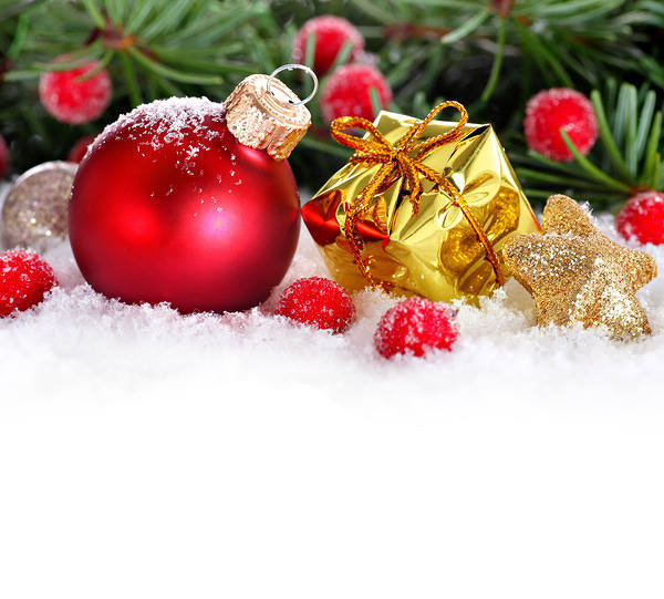 This jpeg image - Christmas Background with Gift and Ornaments, is available for free download