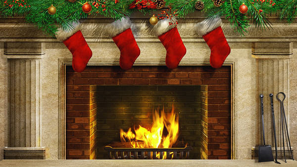 This jpeg image - Christmas Fireplace and Christmas Stockings Background, is available for free download
