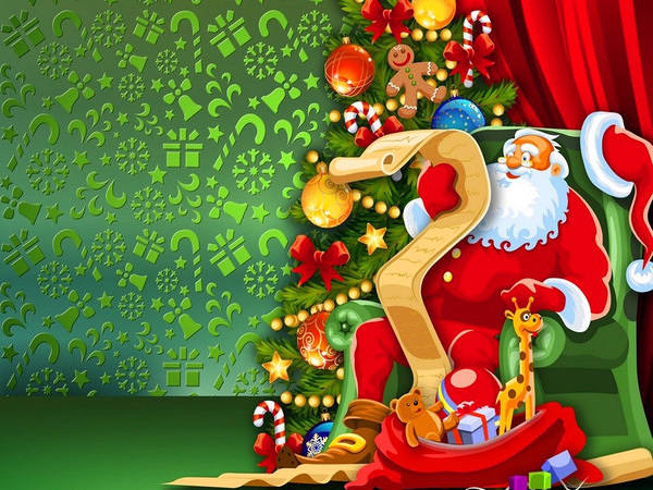 This jpeg image - Christmas Green Background with Santa, is available for free download
