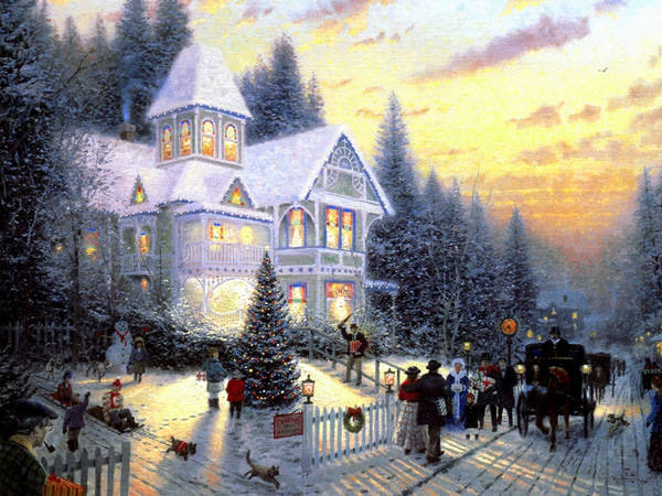This jpeg image - Christmas Retro House Painting Background, is available for free download