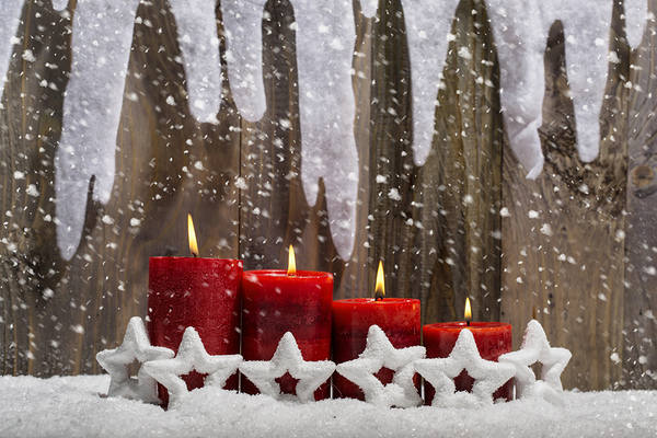 This jpeg image - Christmas Snowy Background with Red Candles, is available for free download