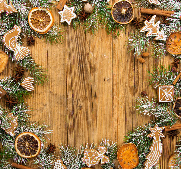 This jpeg image - Christmas Wooden Background with Christmas Cookies, is available for free download