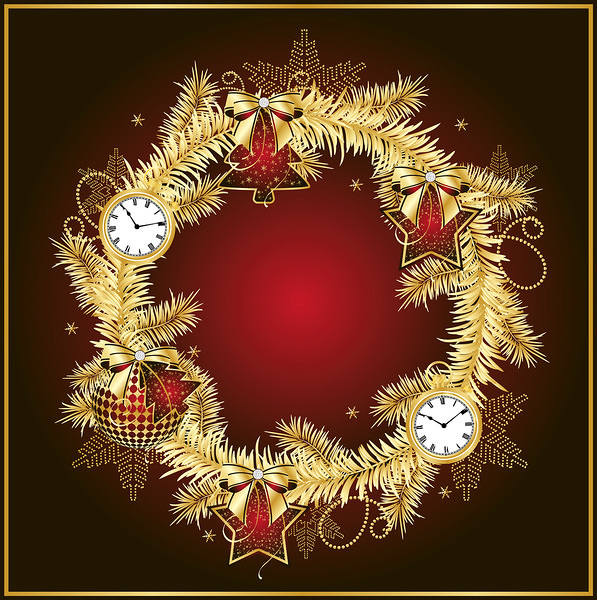 This jpeg image - Dark Red Christmas Background with Gold Wreath, is available for free download