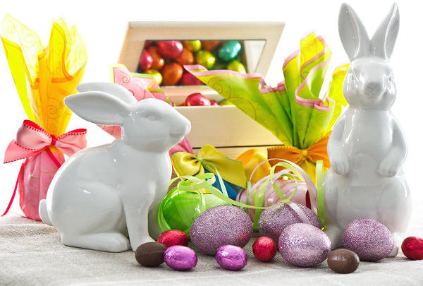 This jpeg image - Easter Background with Bunny Decor and Eggs, is available for free download