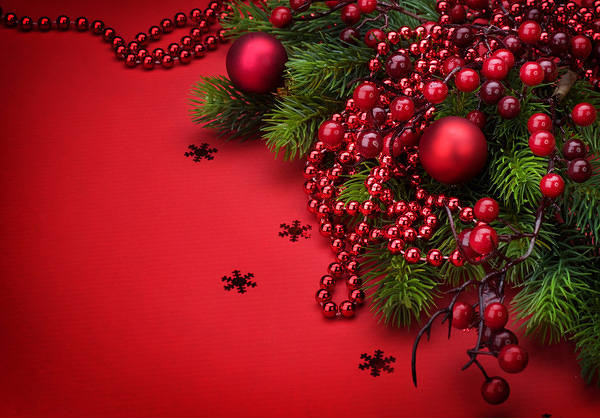 This jpeg image - Red Christmas Background with Ornaments, is available for free download