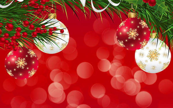 This jpeg image - Red Christmas Background with Ornaments, is available for free download