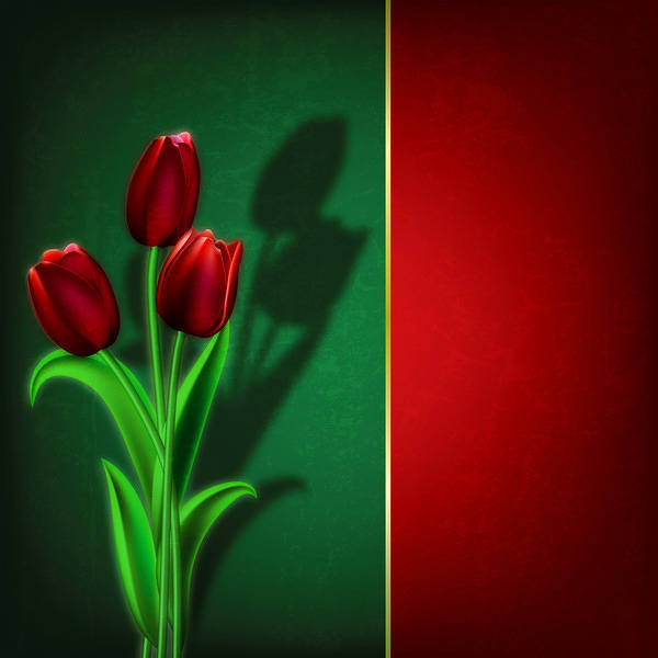 This jpeg image - Tulips Green and Red Background, is available for free download