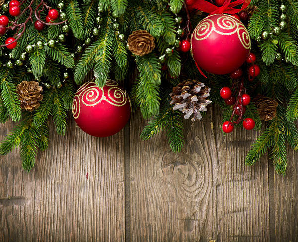 This jpeg image - Wooden Christmas Background with Ornaments, is available for free download