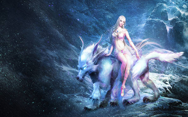 This jpeg image - Ice Fairy with Ice Wolf Wallpaper, is available for free download