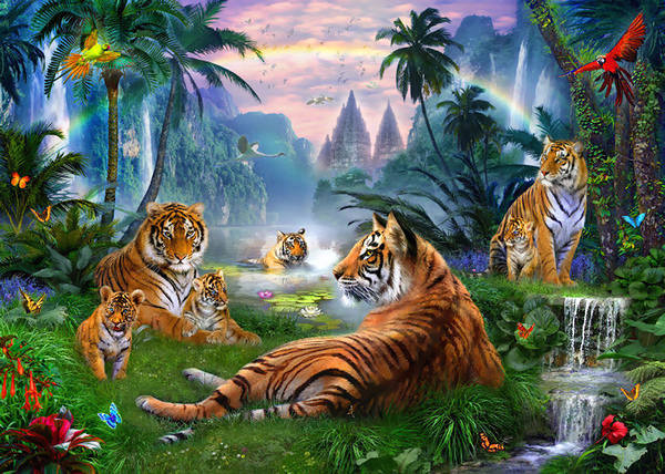 This jpeg image - Tigers Haven Fantasy Wallpaper, is available for free download