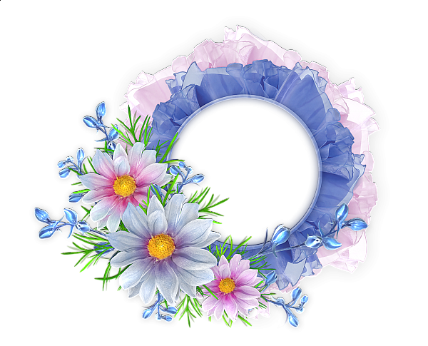 This png image - Blue and Pink Round Transparent Frame with Flowers, is available for free download