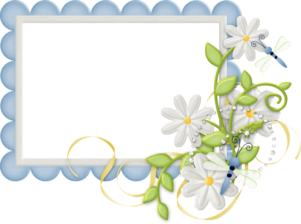 This png image - Cute Large Design Blue Transparent Frame with Daisies, is available for free download