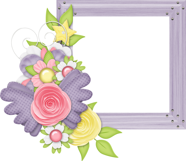 This png image - Cute Large Design Purple Transparent Frame with Flowers, is available for free download