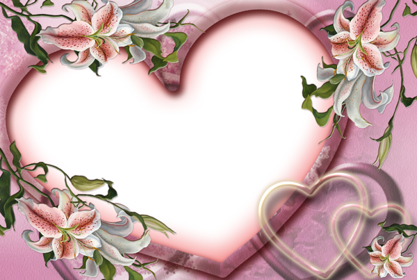 This png image - Cute Pink Heart Transparent Photo Frame with Flowers, is available for free download