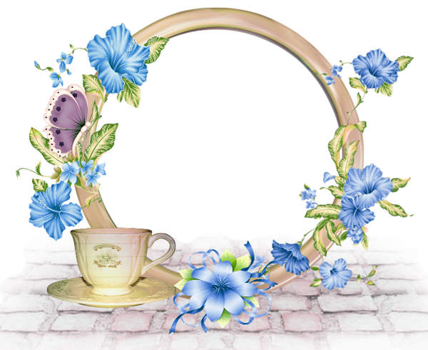 This png image - Cute Round PNG-Photo Frame with Blue Flowers, is available for free download