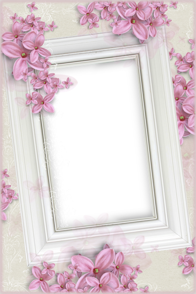 Delicate White Transparent Frame with Pink Flowers | Gallery Yopriceville - High-Quality Images