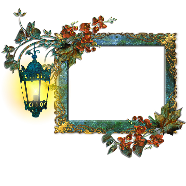 This png image - Frame with Flowers and Shining Lamp, is available for free download