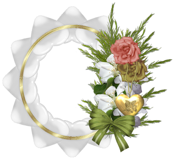This png image - Gold Transparent Round Frame with White Hearts and Roses, is available for free download
