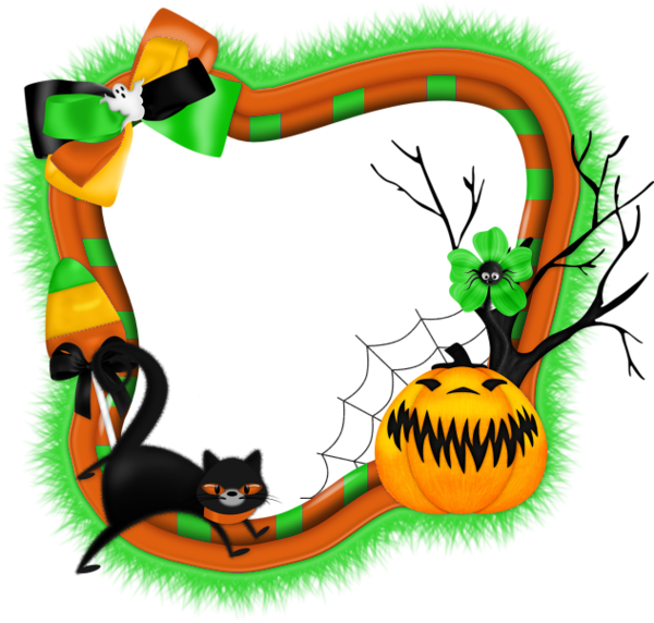 This png image - Halloween Transparent PNG Photo Frame with Pumpkin and Cat, is available for free download