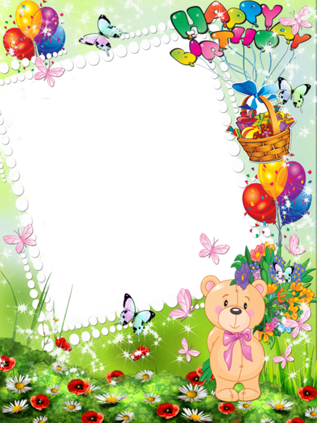 Happy Birthday Kids Transparent Photo Frame with Cute Bear | Gallery