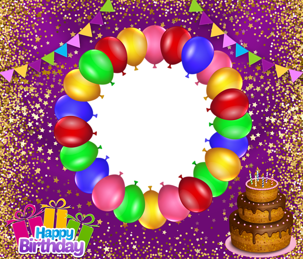 This png image - Happy Birthday Transparent Purple Photo Frame, is available for free download