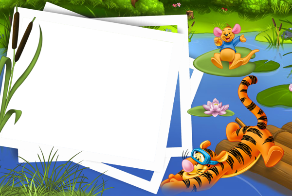 This png image - Kids Transparen PNG Photo Frame with Tigger and Kanga, is available for free download
