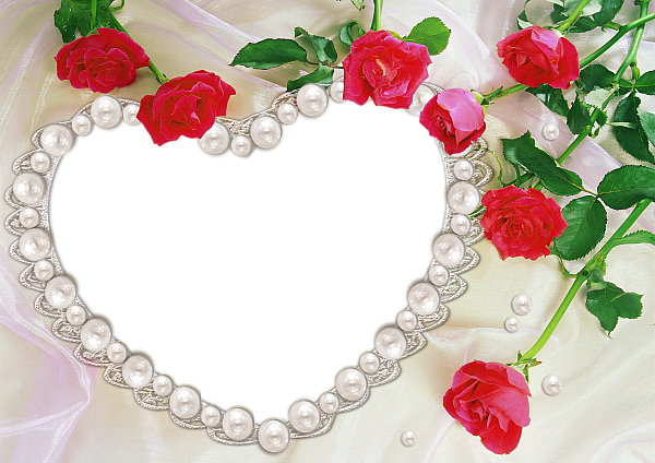 This png image - Pearl Heart and Roses Transparent Frame, is available for free download