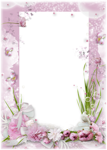 Pink Transparent Frame with Pink Flowers | Gallery Yopriceville - High