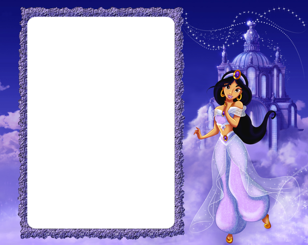 This png image - Princess Jasmine in Clouds Kids PNG Frame, is available for free download