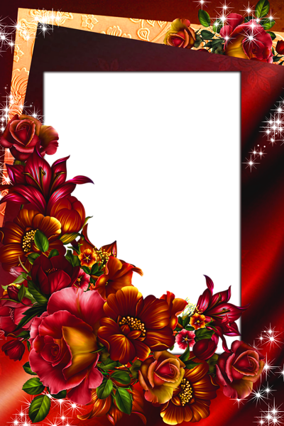 Red Frame with Flowers and Roses | Gallery Yopriceville - High-Quality